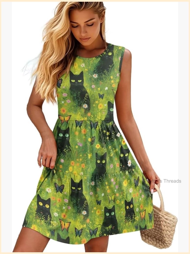 Sleeveless Crew Neck Tiered A-Line Short Sundress Beach Vacation